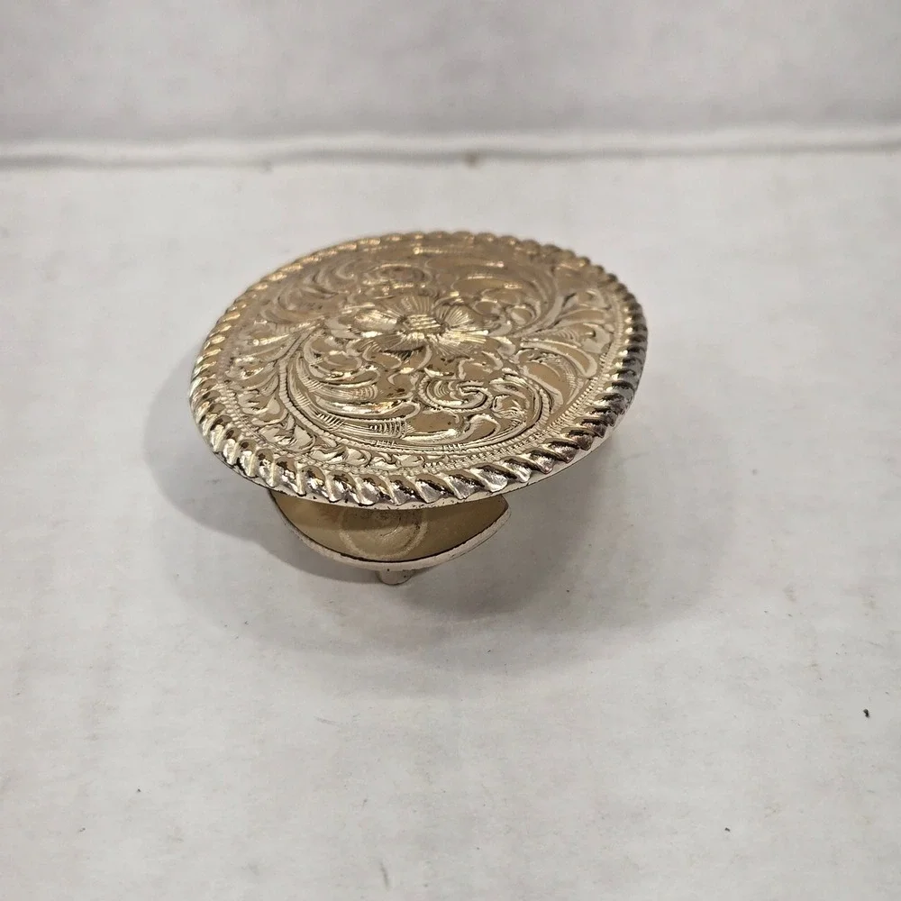 Vtg Crumrine El Arturo Bronze Western Belt Buckle Gold Floral Scroll Rope Edge